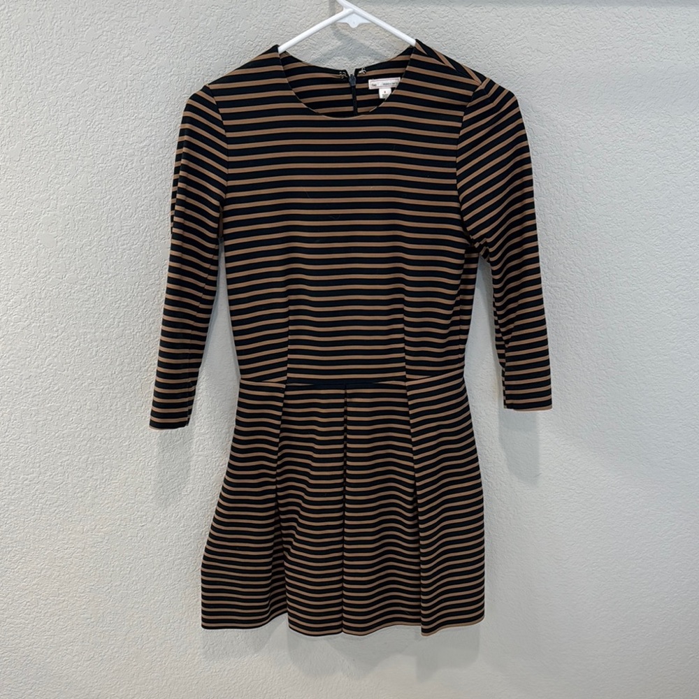 Black and Tan Pleated Fit and Flare Dress by Gap